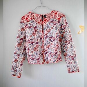 Mango Red and Blue Floral Paisley Quilted Jacket